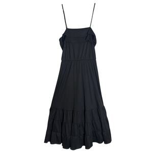 Vintage 90s Black Strappy Ruffle Tiered Midi Dress Womens Small Party Boho LBD